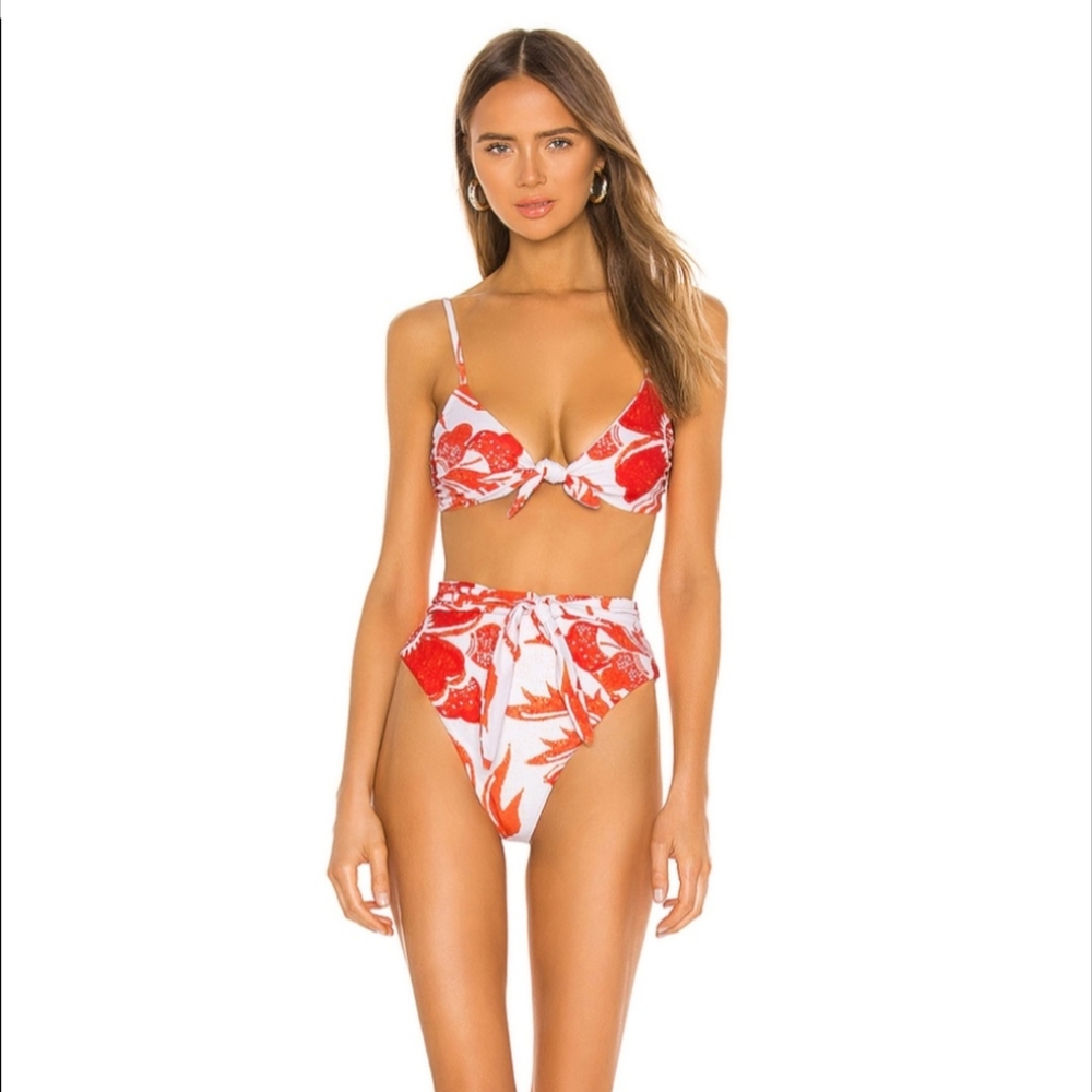 NWT Mara Hoffman High Waist Goldie Bikini Bottom Red Swimsuit Bikini -